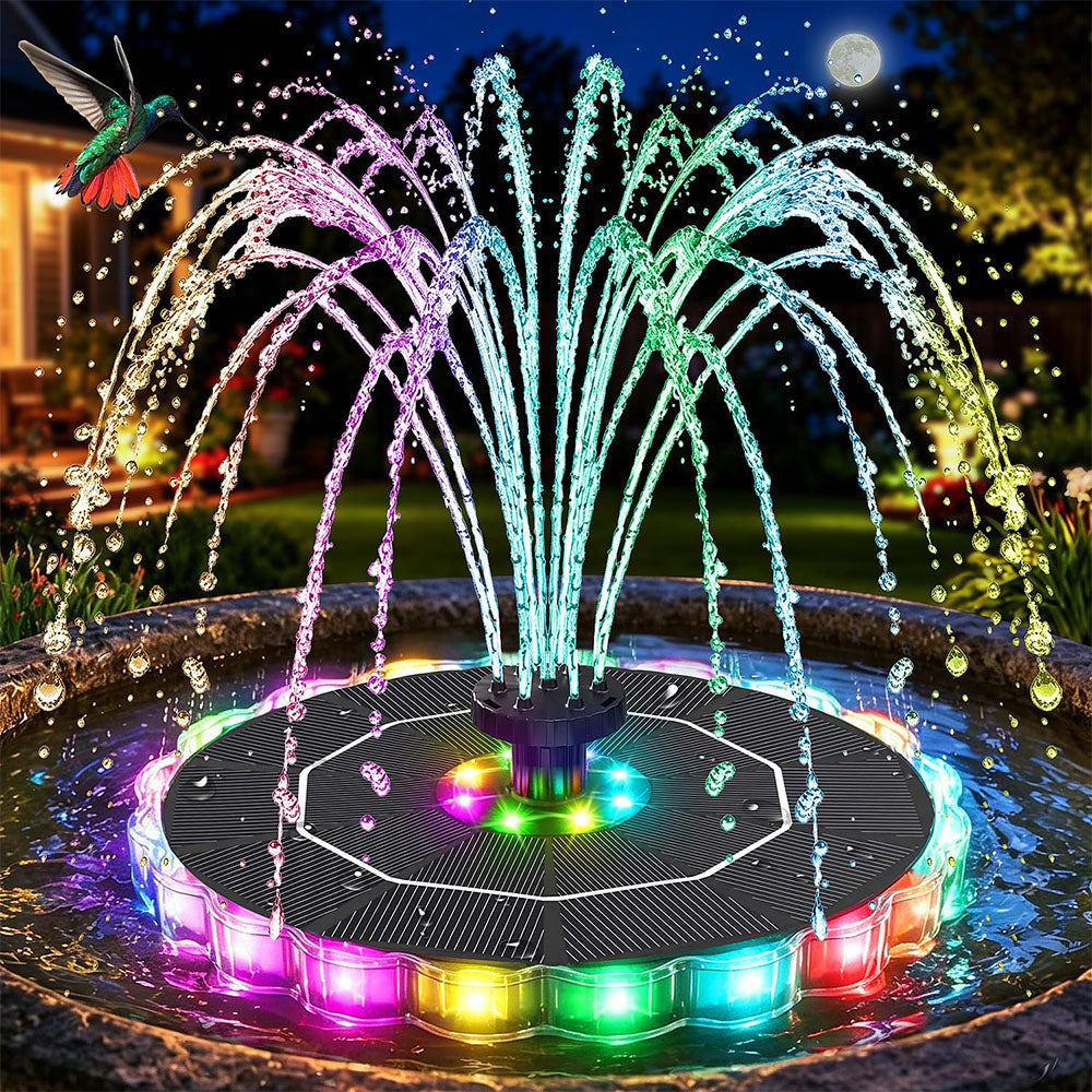 Solar Fountain with RGB Light for Bird Bath