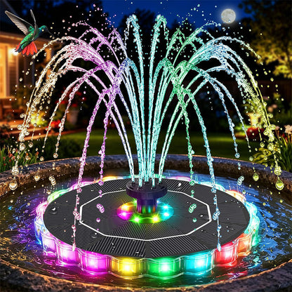 Solar Fountain with RGB Light for Bird Bath