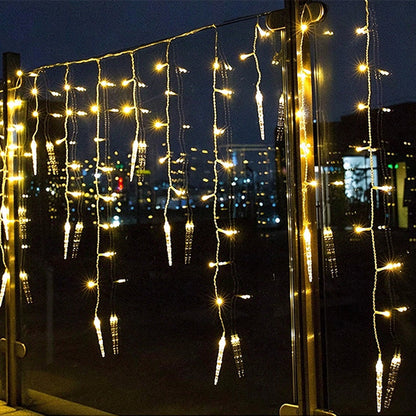 Christmas Icicle Lights Window Curtain Drooping Light String with 8 Modes - Warm White