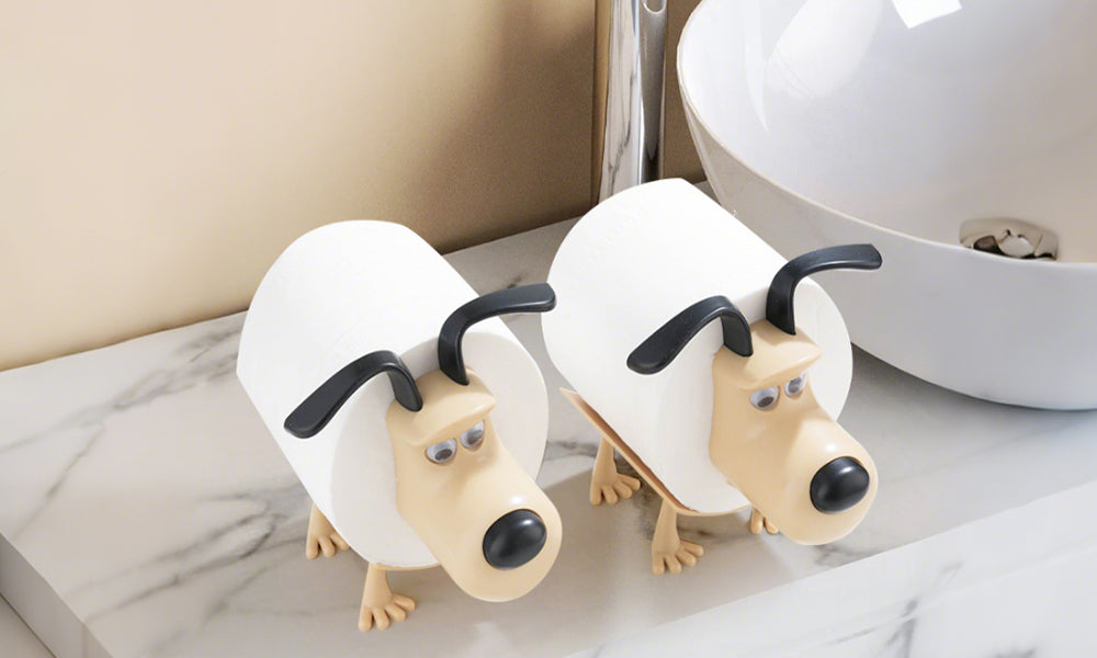 2 PCS Dog Shaped Toilet Paper Holder Fun Tissue Dispenser for Bathroom/Office