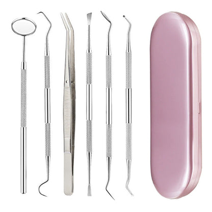 Professional Dental Tool Kit 6 Piece Stainless Steel Oral Care Set Pink