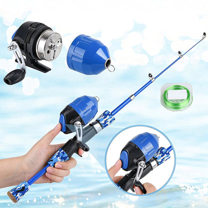 57Piece Set Telescopic Fishing Rod Kit for Beginner with Spinning Reel Lures - Blue
