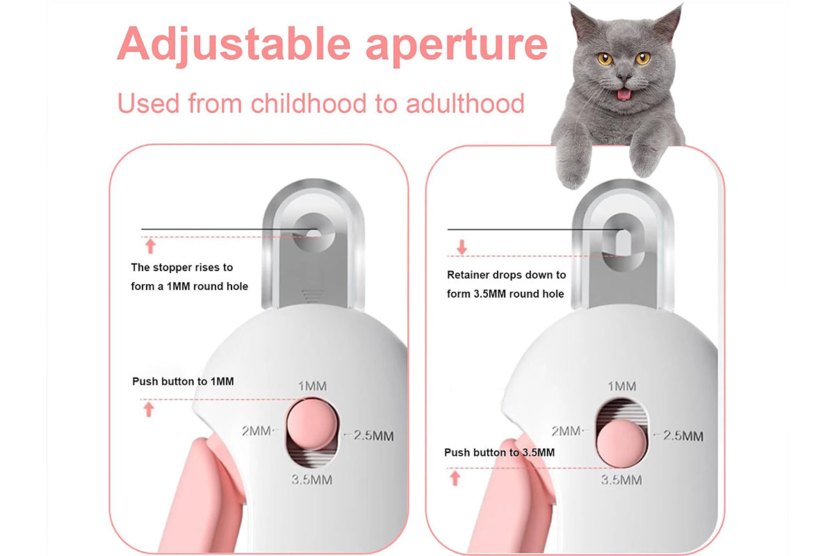 Adjustable Aperture Cat Nail Clipper with Nail File and Nail Storage -Pink