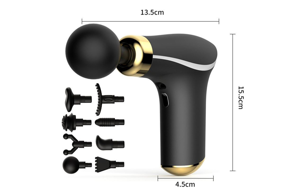 Mini Massage Gun Portable Deep Tissue Percussion Muscle Massager with 3 Levels 8 Massage Heads-Black