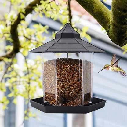 Outdoor Hanging Bird Feeder Gazebo Shape Seed Container Grey