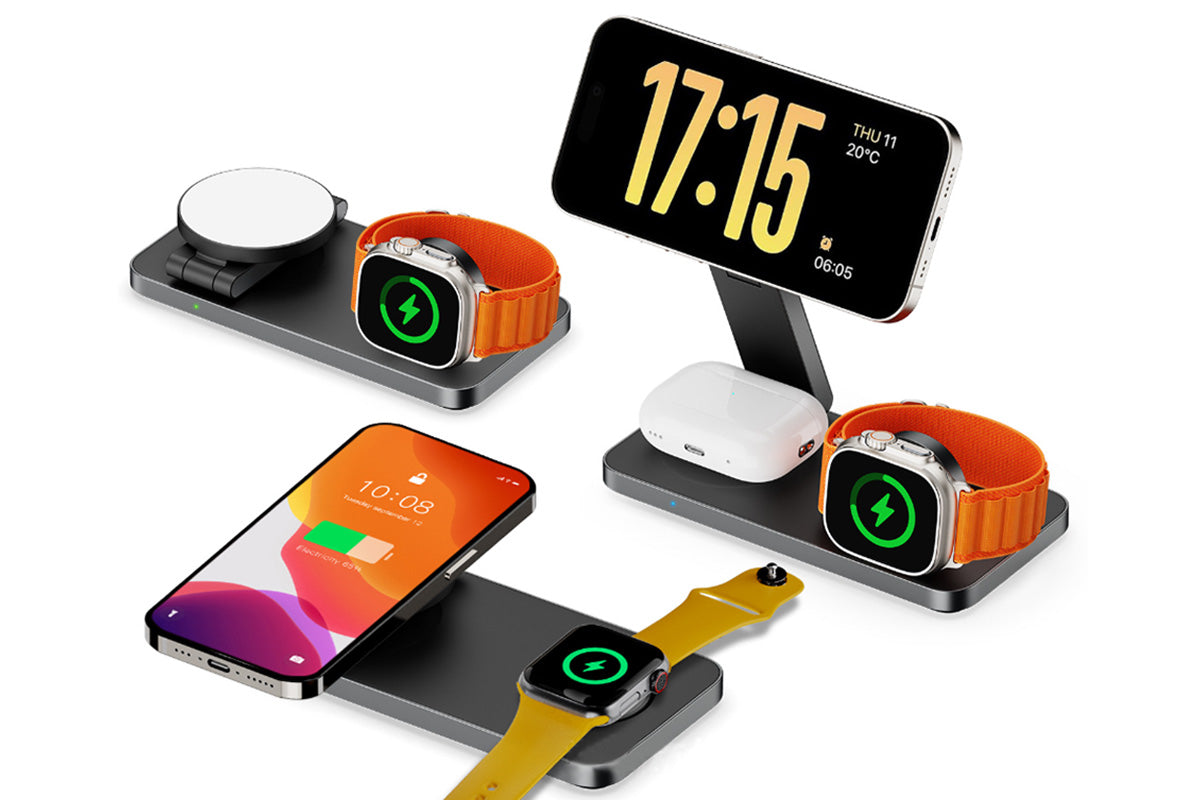 3 in 1 Wireless Charger Dock Charging Station for Apple Watch iPhone AirPods-Black
