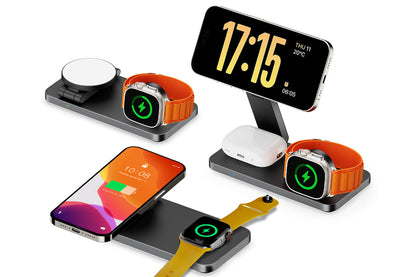 3 in 1 Wireless Charger Dock Charging Station for Apple Watch iPhone AirPods-Black