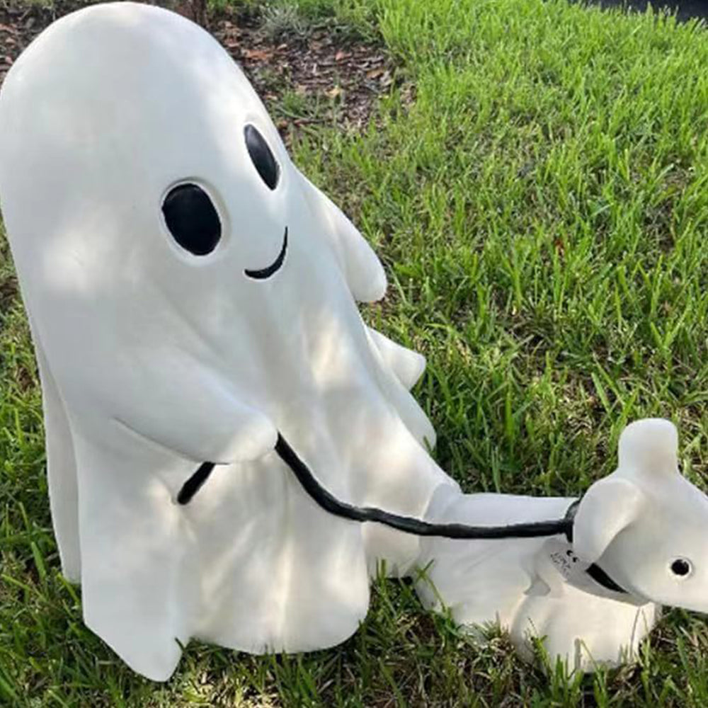2Pcs Halloween Ghost Walking Dog Statue Ghost Ornament Decor for Yard Garden Corridor