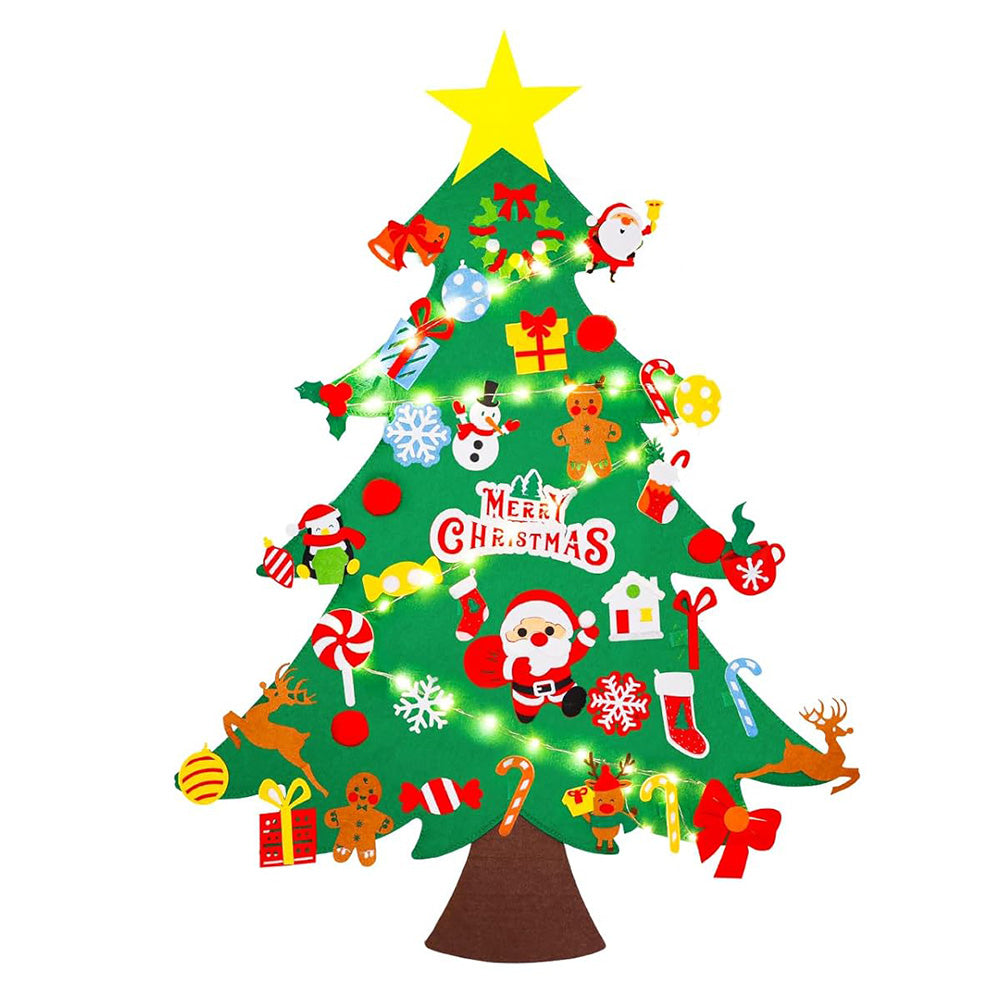 DIY Felt Christmas Tree Set ¨C 41 Ornaments with LED String Lights for Kids