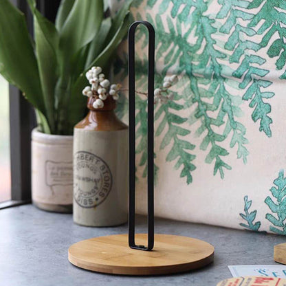 Freestanding Paper Towel Holder with Non-Slip Wood Base for Countertop Black