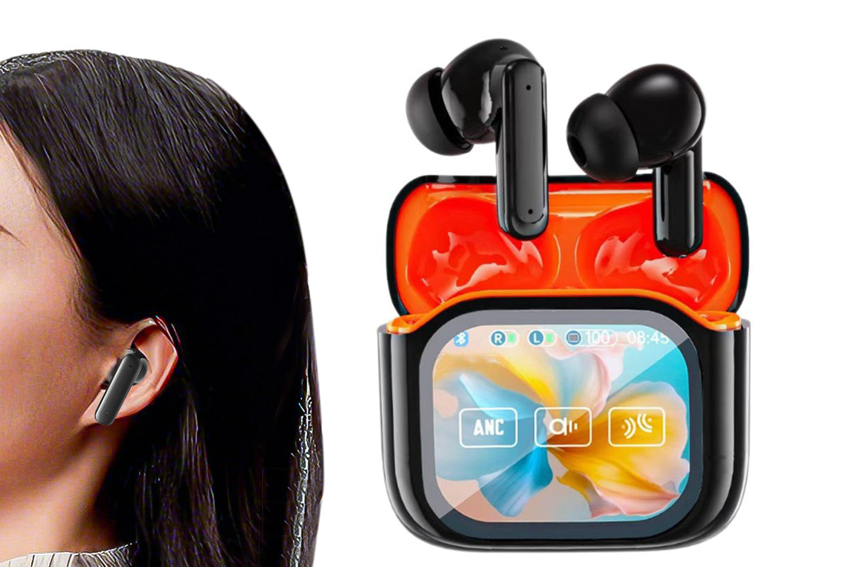 Bluetooth AI Translation Earbuds with LCD Touchscreen 150 Languages-Orange