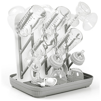 Detachable Bottle Drying Rack for 12 Bottles Space Saving Countertop Vertical Rack with Brushes Holder Grey