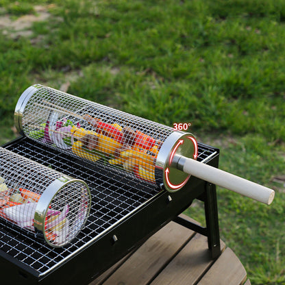 2 Pack Rolling Grill Basket with Wooden Handle