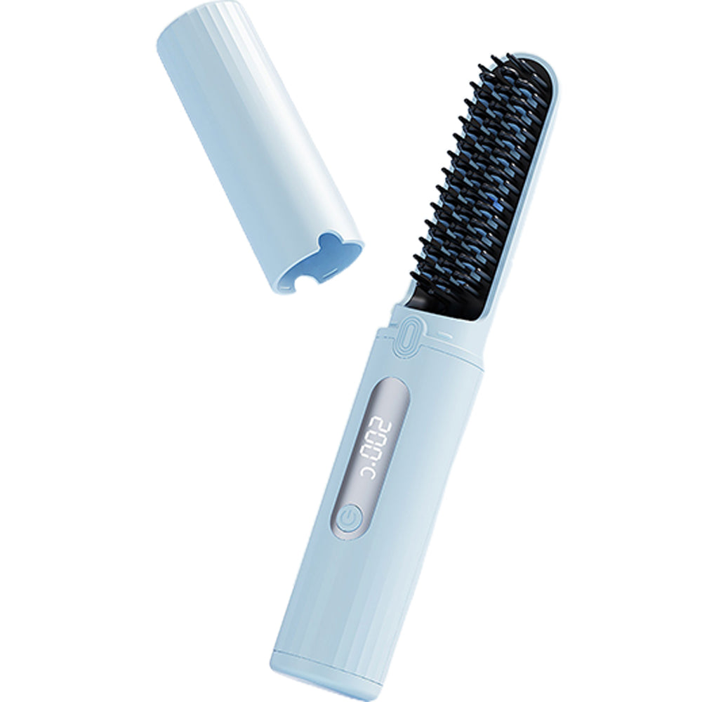 Portable Cordless Electric Hair Straightener Brush USB Rechargeable Heated Comb-Pink