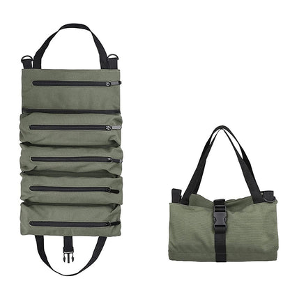 Roll Up Tool Bag Oxford Canvas Tool Organizer with 5 Zippered Pockets
