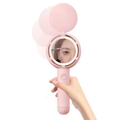 Mini Handheld Fan with LED Light Makeup Mirror Rechargeable Portable Fan Pink
