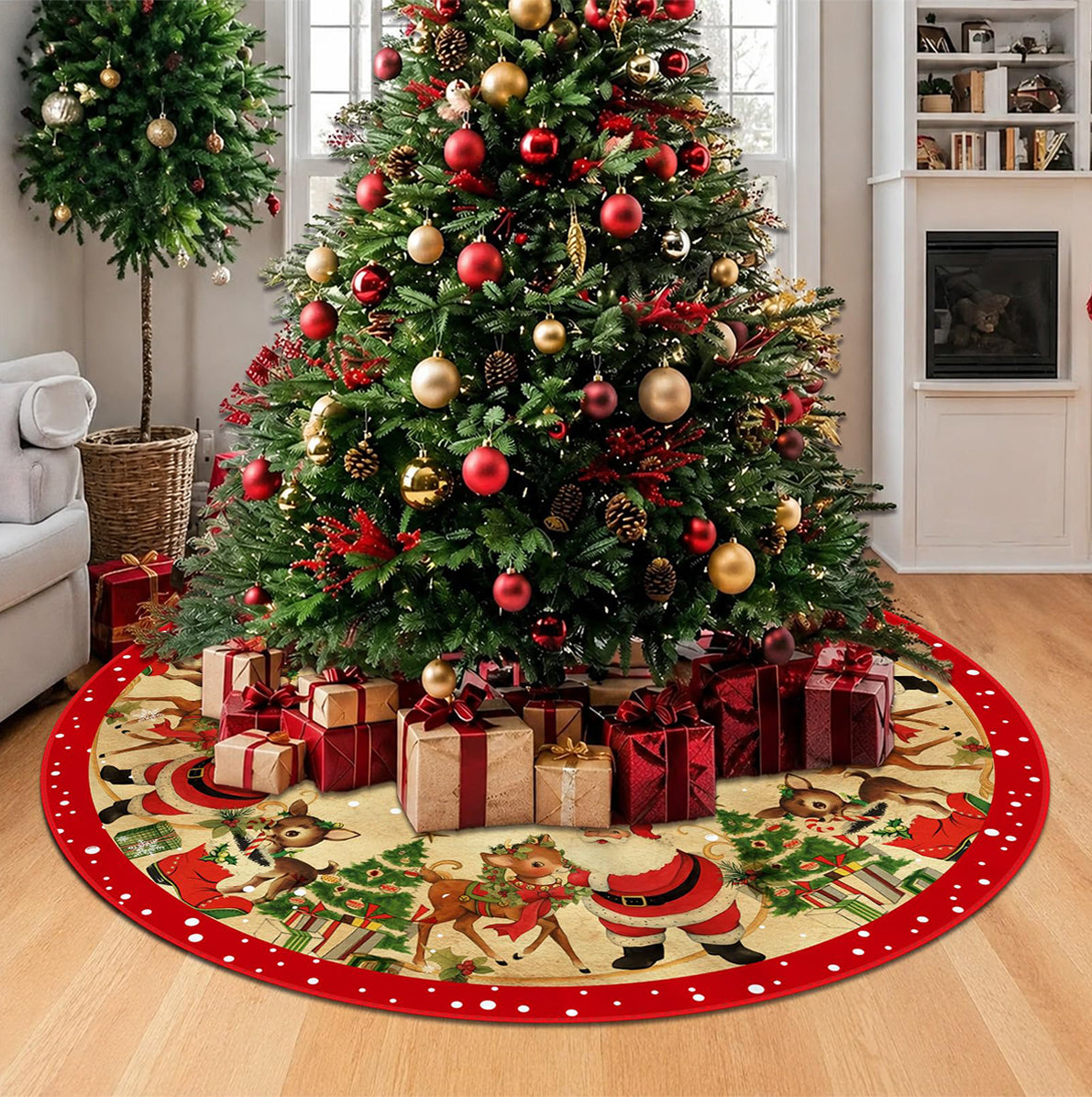 Christmas Tree Skirt Base Cover 120cm 150cm with Red Ties