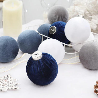 15Pcs Set Christmas Tree Ornaments 6cm Velvet Balls Xmas Decorations Blue