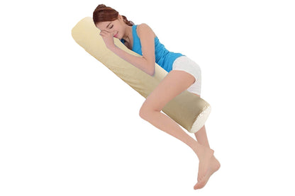 Natural Latex Body Pillow Springy Long Leg Pillow Cover Included for Sleeping-Beige