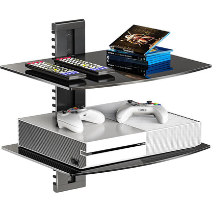 Two-Tier Tempered Glass Floating TV Media Shelf