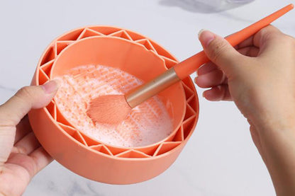 Makeup Brush Cleaning Mat With Brush Makeup Brush Cleaning Holder Bowl-Orange