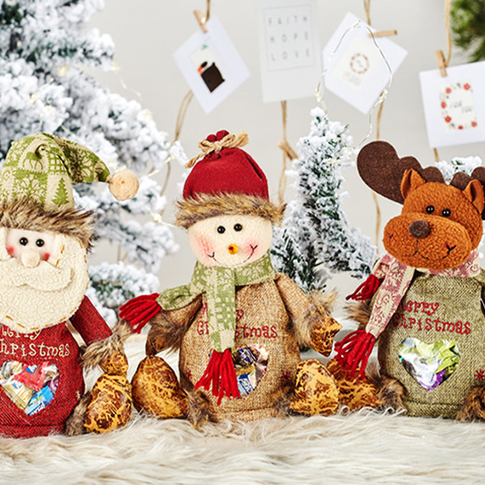 3 Pack Christmas Gift Bags with Zipper Burlap Candy Apple Pouch