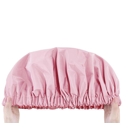 Water-Resistant Double-Layer Shower Cap - Pink