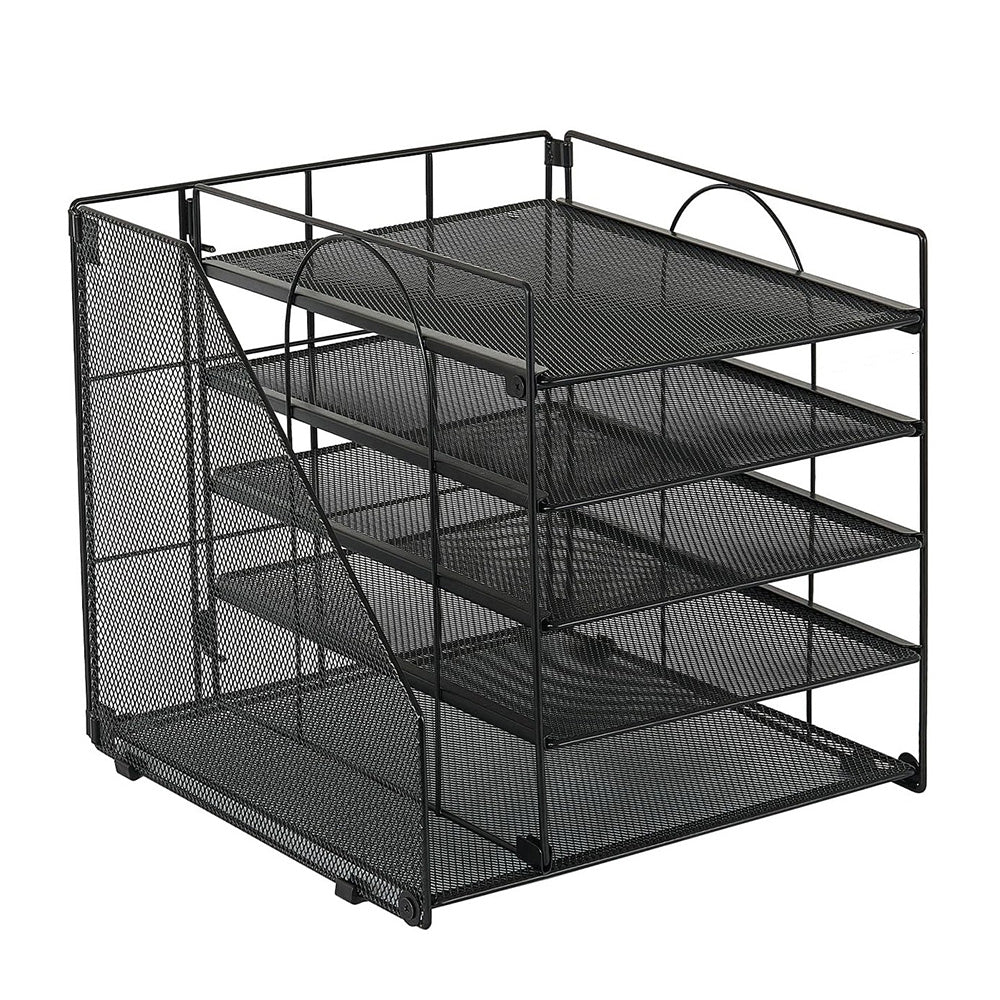 Metal File Organizer Rack Desktop Storage Shelf for Office Home Black