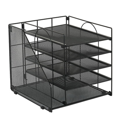 Metal File Organizer Rack Desktop Storage Shelf for Office Home Black
