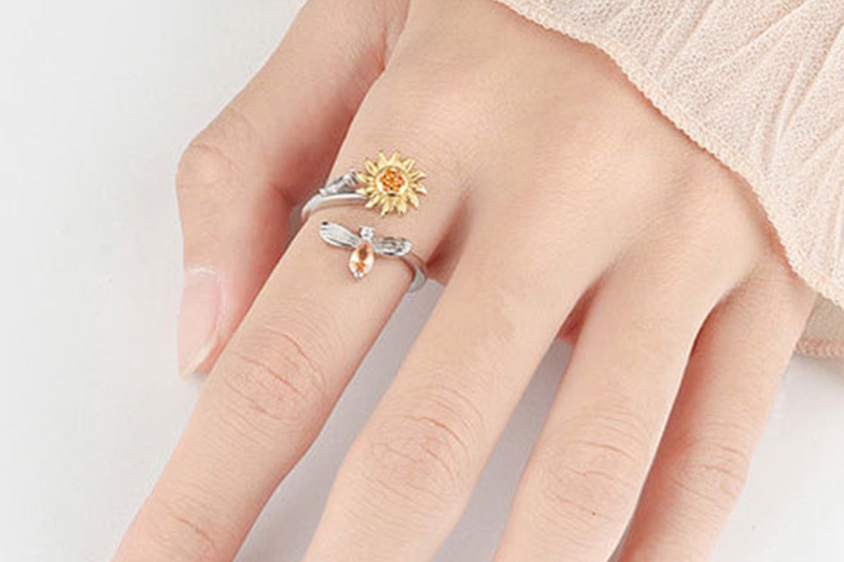 Anxiety Worry Fidget Spinner Ring Meditation Spinner Ring Adjustable Opening-Sunflower