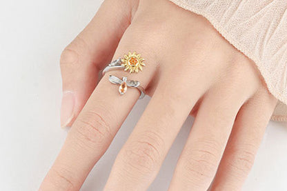 Anxiety Worry Fidget Spinner Ring Meditation Spinner Ring Adjustable Opening-Sunflower