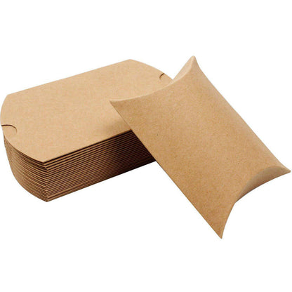 50 Piece Kraft Paper Pillow Gift Boxes with Ribbons - Brown