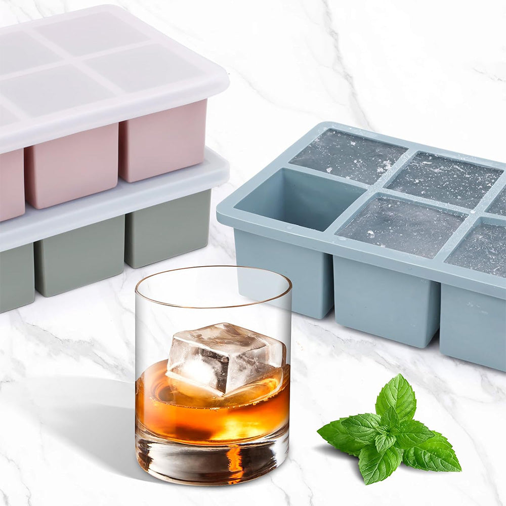 3Pcs Silicone Ice Cube Trays with Lid 18 Cavity Large Square Mold for Whisky Cocktail