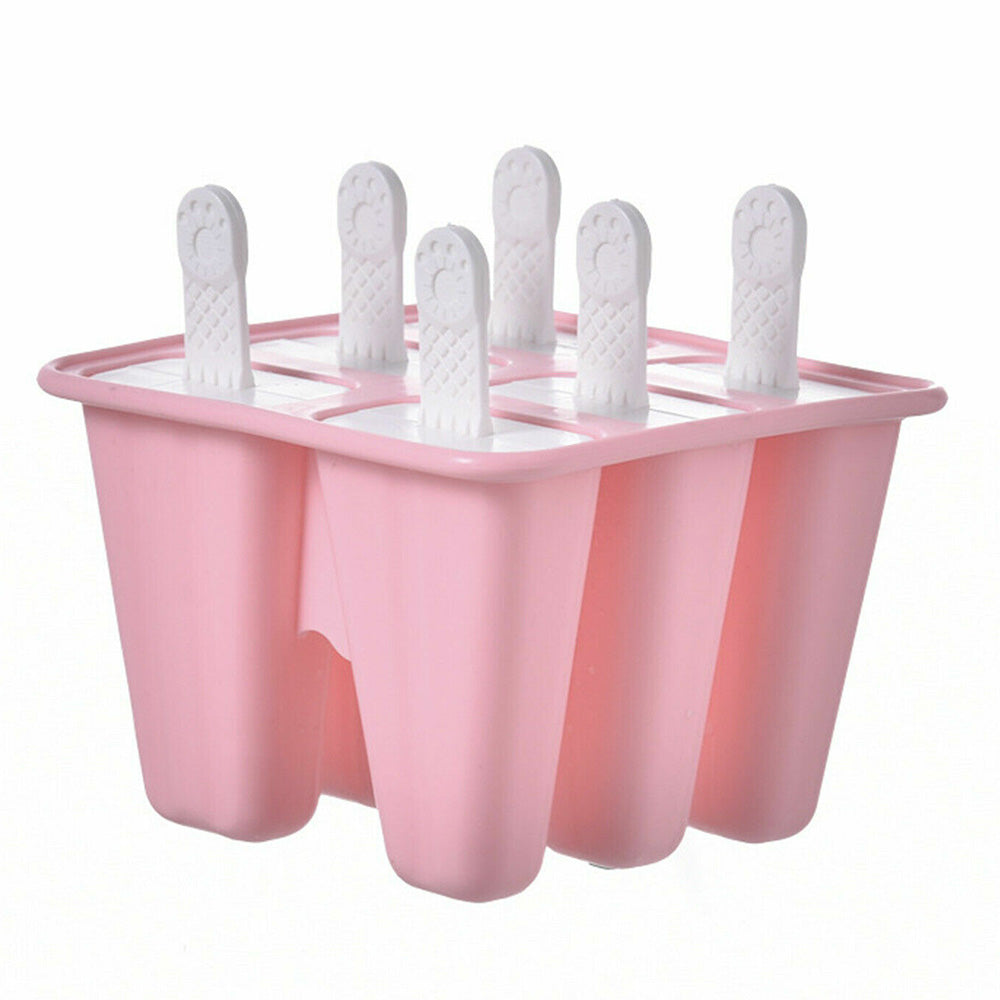 6 Cavity Ice Cream Mould Block Popsicle Molds Ice Lolly Mold With Sticks -Pink