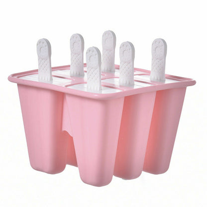 6 Cavity Ice Cream Mould Block Popsicle Molds Ice Lolly Mold With Sticks -Pink