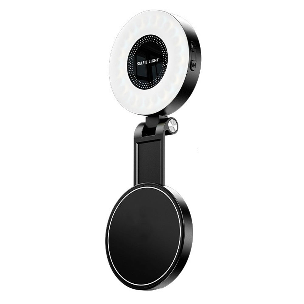 Phone Selfie Light Rechargeable Folding Phone Fill Light With Mirror-Black