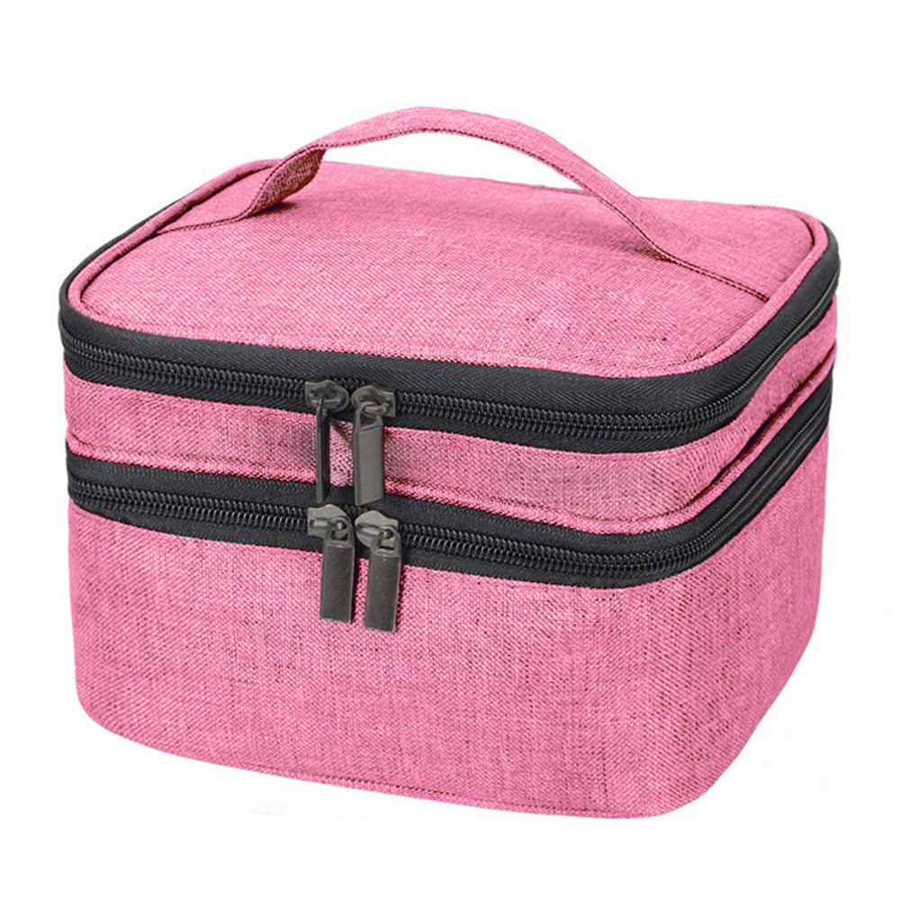 Nail Varnish Storage Bag Double-layer Nail Polish Carrying Bag Portable Organizer Bag Travel Storage Bag for Essential Oil -Pink