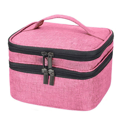 Nail Varnish Storage Bag Double-layer Nail Polish Carrying Bag Portable Organizer Bag Travel Storage Bag for Essential Oil -Pink