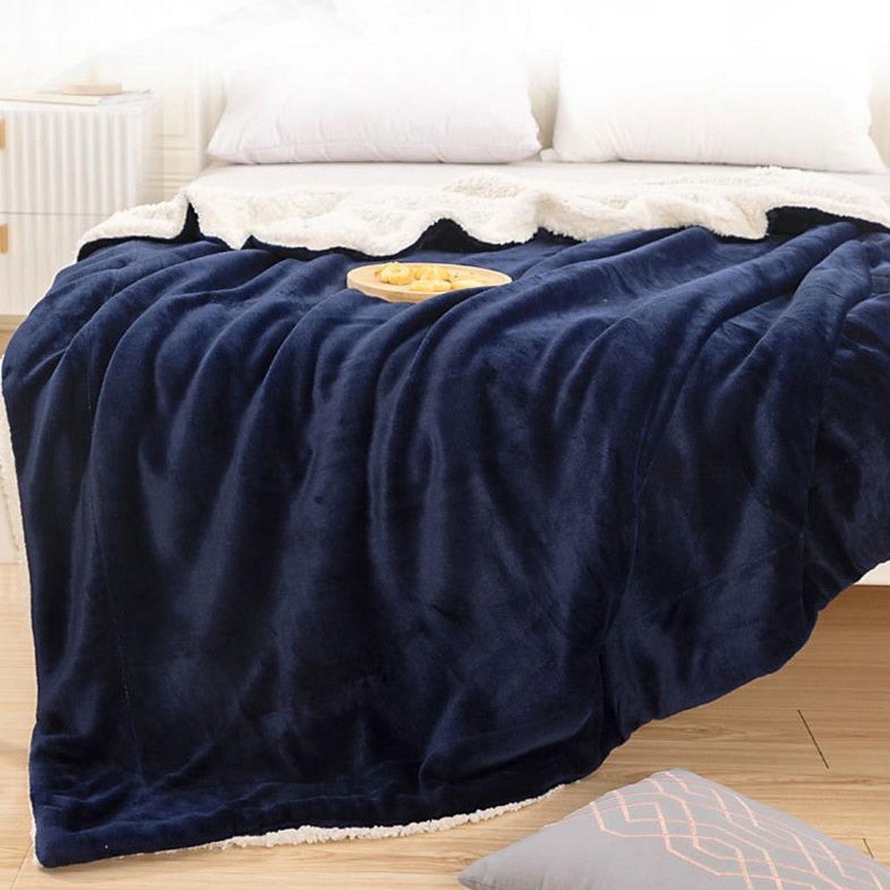 Soft Double-Sided Throw Blanket  Fuzzy Warm Reversible Blanket for Couch Bed Sofa Navy