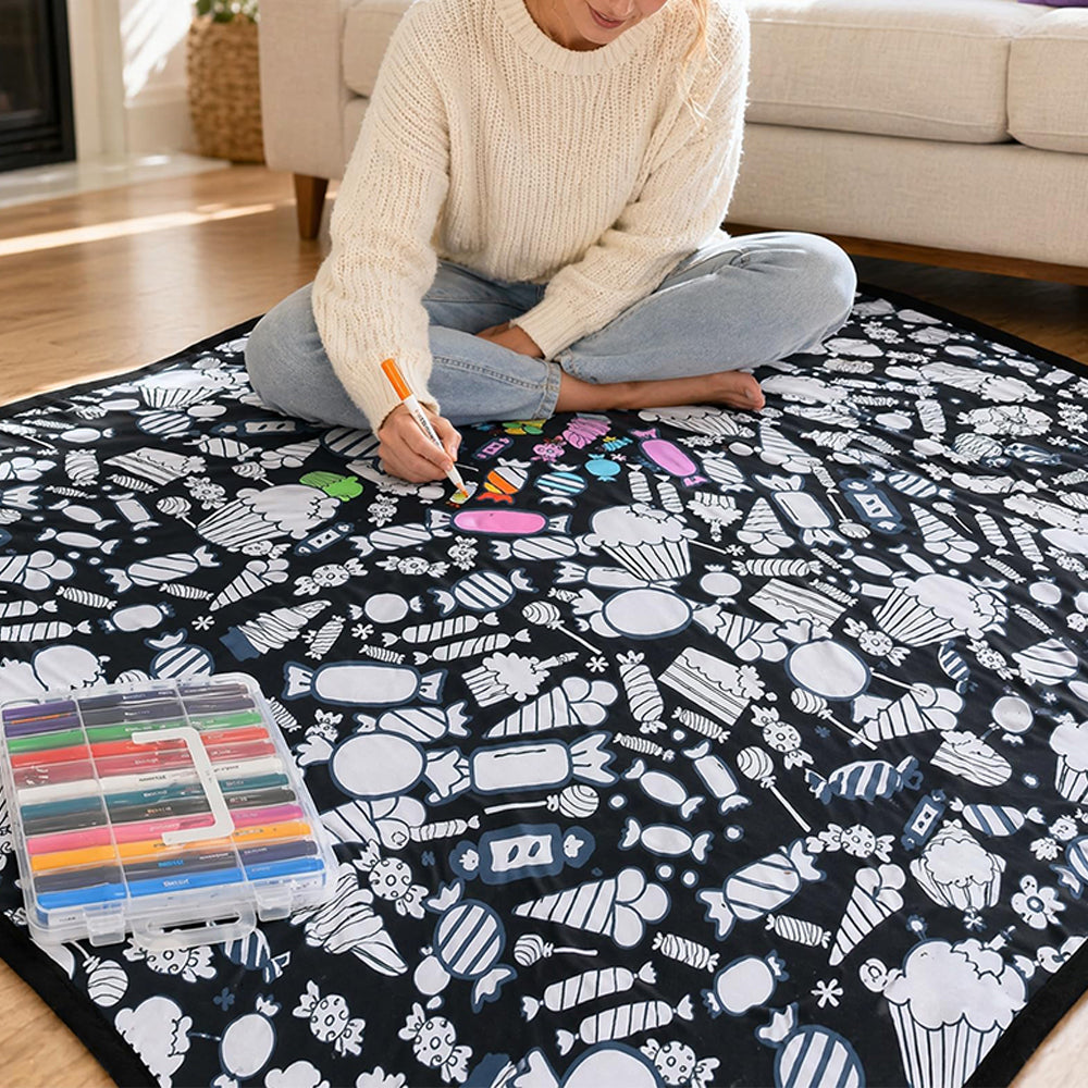 DIY Coloring Blanket Washable Reusable Coloring Mat for Adults - Ice Cream