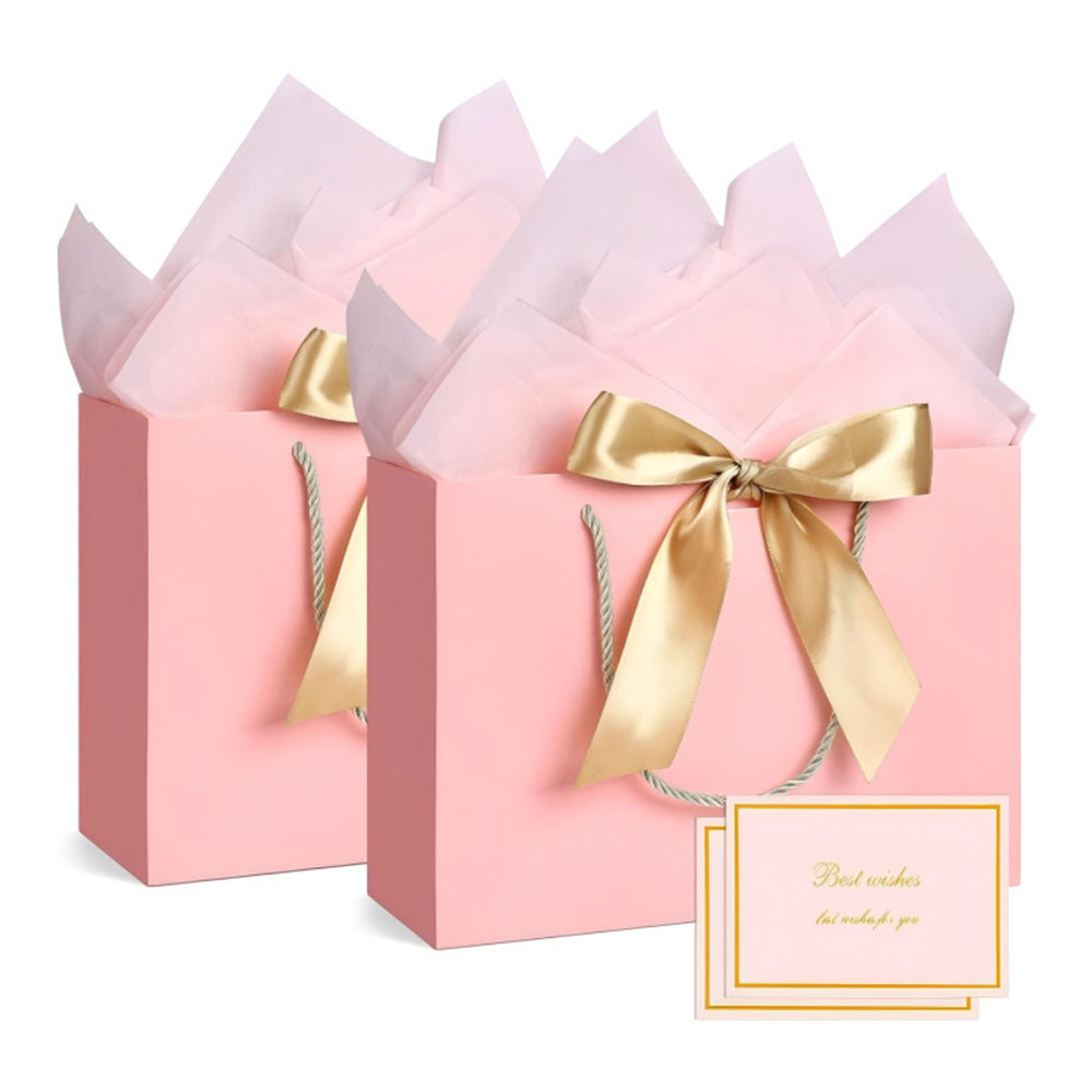 4Pieces Gift Bags with Cards and Wrapping Paper for Weddings Parties - Pink