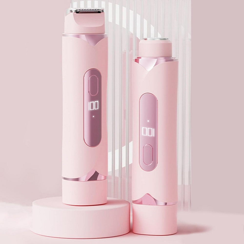 2-in-1 Electric Shaver and Bikini Trimmer with LED Display Facial Hair Remover-Pink