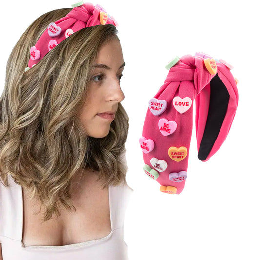 Love Heart Headband for Women Wide Top Knot Headband Hair Accessories Rose Red
