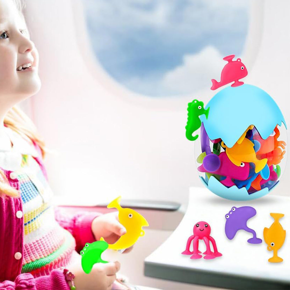 27Pcs Set Suction Bath Toys Sensory Shower Toys with Egg Shell Storage Box