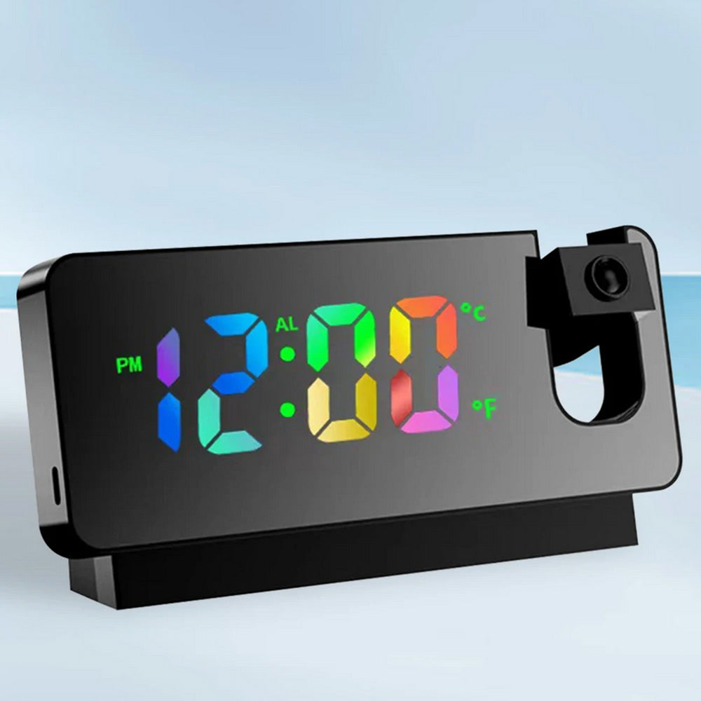LED Digital Smart Alarm Clock with Time & Temperature Projection LCD Display Black