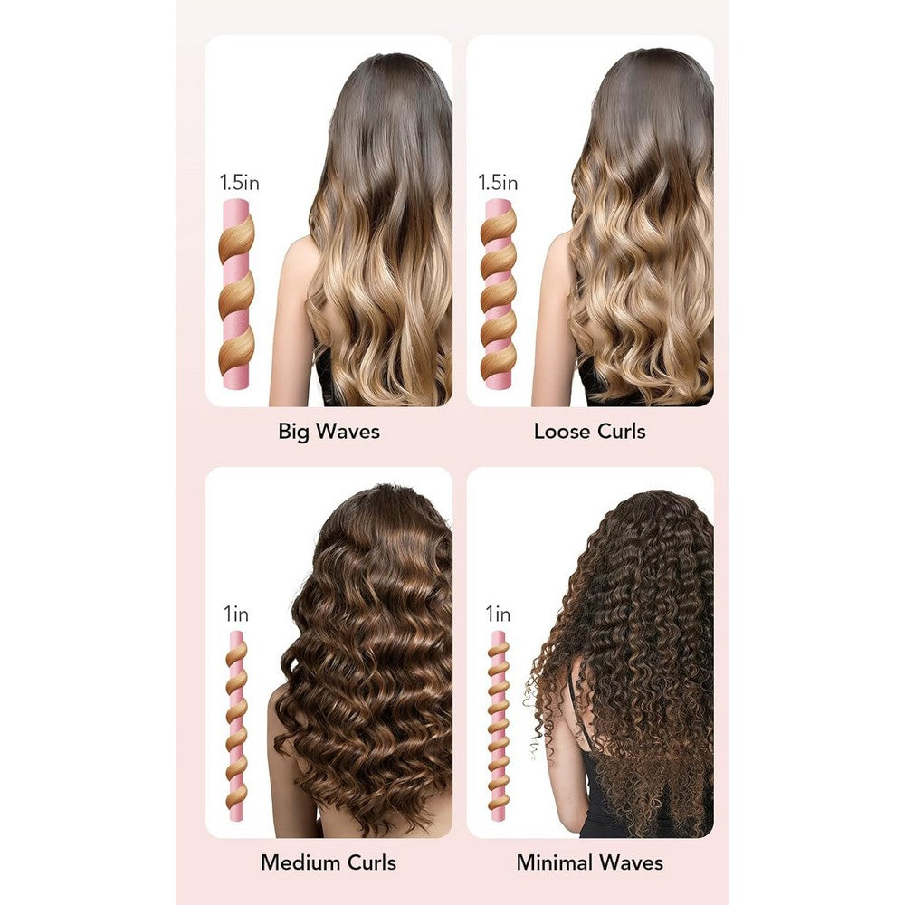 Heatless Curls Overnight 2 Sizes of Soft Hair Rollers with Scrunchies and Clips-Pink