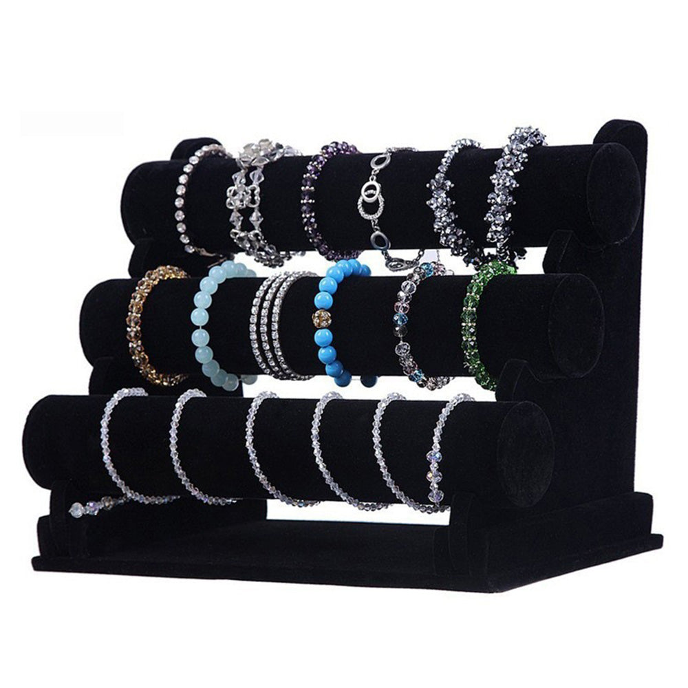 3 Tier Detachable Velvet Bracelet Display Stand for Jewelry Store Home Organizer-Black