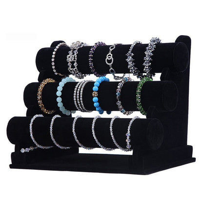 3 Tier Detachable Velvet Bracelet Display Stand for Jewelry Store Home Organizer-Black