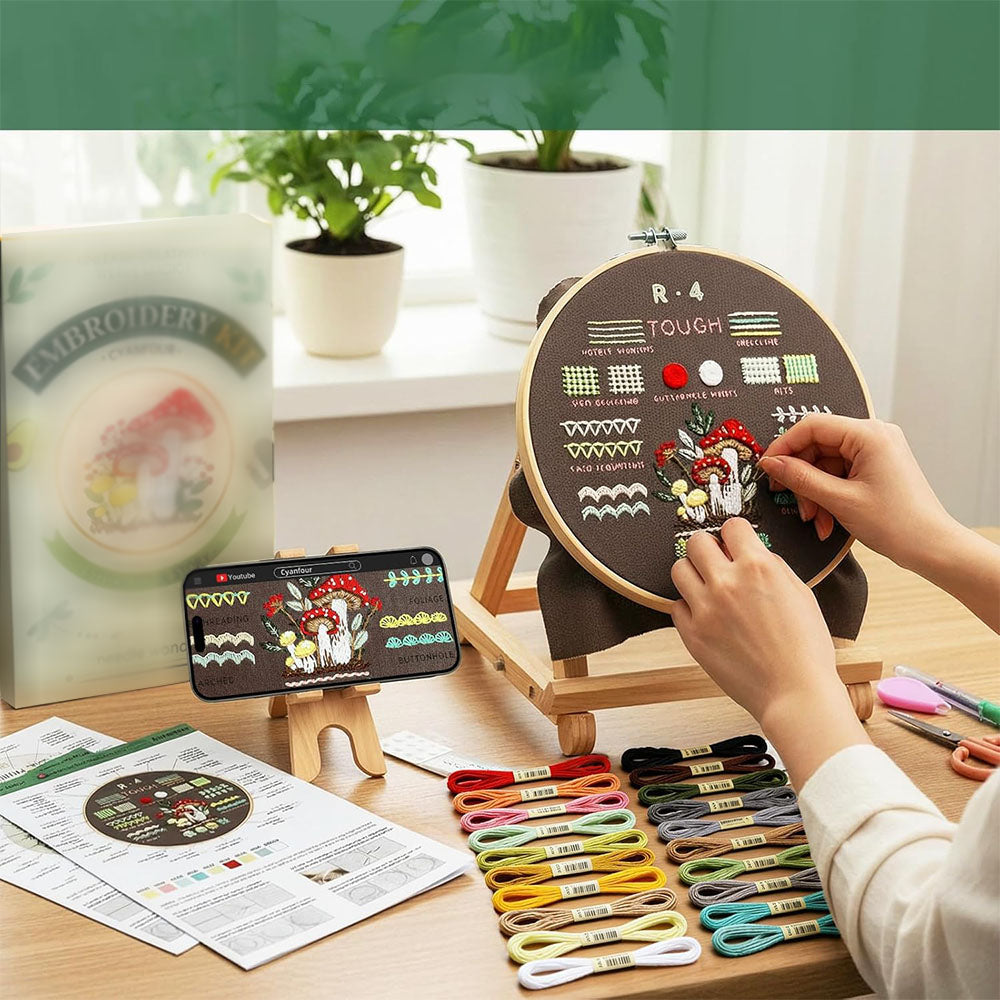 4 Stage Beginner Embroidery Kit with 38 Stitch Patterns and Tools