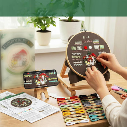 4 Stage Beginner Embroidery Kit with 38 Stitch Patterns and Tools